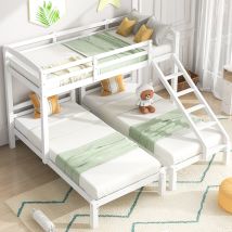 Modernluxe - Bunk Bed Triple Sleeper With Side Ladder For Children And Teens, 90x190cm,90x200cm, White
