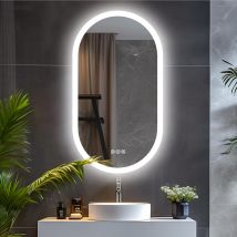 Badspiegel Oval 80x50 Cm Led Badezimmerspiegel Mit Beleuchtung touch-schalter, Beschlagfrei, 3 Lichtfarben Dimmbar, Memory-funktion