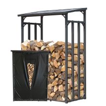 Quick-star - Metall Kaminholzregal Anthrazit 130 X 70 X 185 Cm Garten Kaminholzunterstand 1,6 M³ Stapelhilfe Aussen Mit Wetterschutz Schwarz