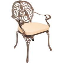 Sedia da giardino Parigi in alluminio bronzo – 64x69x93 cm – Cuscino imbottito – Design vintage elegante