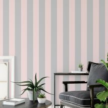 Ugepa - Pale Pink Metallic Silver Bold Lance Stripe Feature Stripes Wallpaper Wd0080