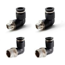 4 Pièces Connecteurs Pneumatiques, Deux Modèles Différents (6mm × 1/4" Et 8mm × 1/8") Raccords Rapides À Filetage Mâle, Noir Coude Pneumatique 