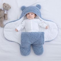 Couverture D'Emmaillotage Pour Nouveau-né Avec Oreilles D'Ours — Couverture D'Accueil Douce Et Moelleuse Avec Jambes — Gigoteuse Chaude Et Douillette 