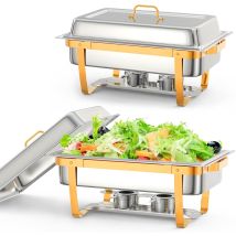 Ensemble Chauffe-plats En Acier Inoxydable Deux Pièces De 9 Litres, Avec Couvercle Et Support De Couvercle, Comprenant Une Cuillère Et Une Pince(