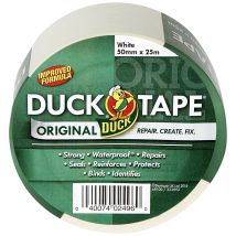 Duck Tape Original - Nastro Adesivo Telato, In Tessuto, Per Riparazioni, Formula Migliorata Ad Alta Resistenza, Impermeabile, 50 Mm X 25 M, Bianco