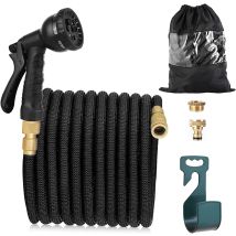 Kaejyiut - Tubo Da Giardino Estensibile Da 15 M/50 Piedi Con 8 Funzioni, Flessibile E Leggero, Per Irrigazione E Pulizia Del Giardino, Nero, 15 M/50 