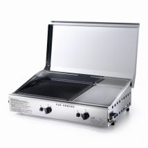 Barbecue Double Plaque De Cuisson À Gaz Lpg Avec Allumage Piézoélectrique En Acier Inoxydable Et Fonte Vitrifiée Made In Italy