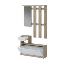 Bellahome - Eingangsmöbel Sargassi, Moderner Eingang, Wandgarderobe, Multifunktions-aufbewahrungskonsole, 100x26h190 Cm, Weiß Und Eiche