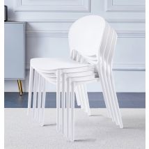 Hallowood Furniture - Stoker Plastic Stackable Dining Chairs Set Of 4 In White, Modern Sturdy Stacking Chairs With Cutaway Backrest For Kitchen Home, 