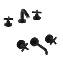 Gattoni Rubinetteria - Set Rubinetteria A 3 Fori Lavabo A Parete Colore Nero Opaco Gattoni Taolos Kittaolos3