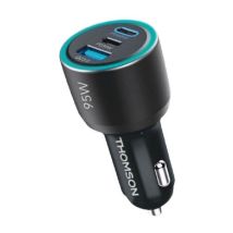 Cargador USB THOMSON 95W – 2 puertos USB-C PD 65W y 30W – Quick Charge 3.0 – Diseño compacto para automóvil