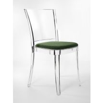 Sedia Trasparente Con Cuscino Imbottita Lucienne - Tessuto Boucle Colore Cuscino Verde