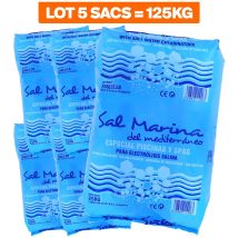Paquete De 5 Bolsas De 25kg De Sal Fina Para Piscinas De Disolución Rápida Norma 16401 Conforme A La Norma Europea