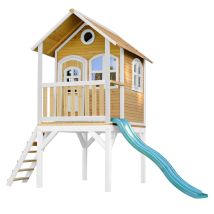Laura Maison Enfant Avec Toboggan Vert Aire De Jeux Pour L'Extérieur En Marron & Blanche Maisonnette / Cabane De Jeu En Bois Fsc - Axi