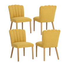 Wahson Lot De 4 Chaises De Salle À Manger En Lin, Chaises De Cuisine Rembourrées Avec Dossier Confortable Pour Cuisine, Bureau, Chambre, Jaune