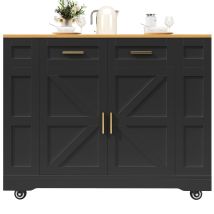 Îlot De Cuisine Moderne, Meuble De Cuisine Et Buffet, Desserte Effet Bois, Table À Manger Multifonction Avec Espace De Rangement Et Modules 