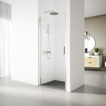 Real Shower - Paroi De Douche Battant - 87-91 Cm. Hauteur : 195 Cm - Profilé Argent Haute Brillance - Verre De Sécurité Transparent De 6 Mm - Anti-