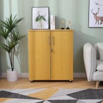 Beech Wooden Filing Cabinet With 2 Shelves - 2 Door Lockable Filing Cabinet - Short Wood Office Storage Cupboard Organiser - Strong And Sturdy 