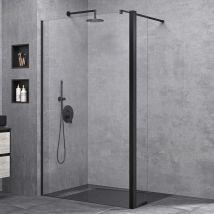 Duschwand 140x200cm Walk-in Mit 30cm Nebenteil, 8mm Duschabtrennung Bremen Schwarz Mit Stabilisator, Aus Echtglas Esg-sicherheitsglas Klarglas Inkl. 