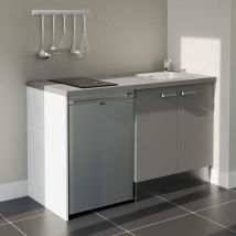 Kochnischen K17l-pt - 140 Cm - Laminatplan, Spüle Edelstahl, - Graue Front - Betongraue Laminatplatte - Kredenzen Nein + Haushaltsgeräte Edelstahl