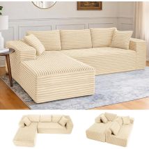 Canapé D'Angle En Forme De L, Canapé Modulaire 105" Avec Assise Profonde, Canapé Entièrement Compressé, Canapé 3 Places Pour Salon Et Chambre, Aucun 