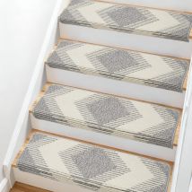 15er Set Bullnose Treppenstufenmatten Rutschfeste Teppich-stufenmatten Selbstklebend 76×24cm, Für Holztreppen, Grau+beige