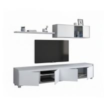Hogar24 – Mobile TV moderno in bianco e cemento – 200x41x43 cm – 105x29x35 cm – 95x31x3 cm