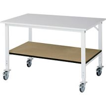 Banco da lavoro mobile con ripiano in melammina – 1500 x 1000 mm – Altezza regolabile 910-1230 mm – Portata 300 kg – RAU