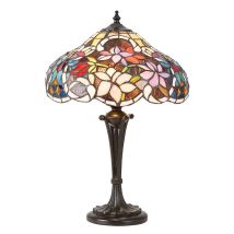Interiors Sullivan - Lampada Da Tavolo Piccola A 2 Luci Bronzo Scuro, Vetro Tiffany, Attacco E27