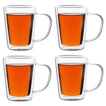 4x Tea Glasses With Handle Double-walled 250 Ml Made Of Heat-resistant Borosilicate Glass Transparent Coffee Cups - Monzana