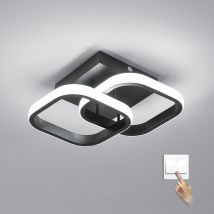 Plafoniera Led In Alluminio Nera Doppia Croce Quadrata 22w, Dimmerabile 3000k-6500k, Diametro Cornice Quadrata 19cm