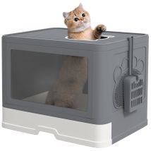 Pawhut - Arenero Para Gatos Cubierto Inodoro Para Mascotas Desmontable Con Caja De Almacenamiento Pala Cepillo 2 Puertas 48,5x38x36,5 Cm Gris