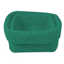 Woven Cotton Crochet Storage Baskets Boho Nesting Organiser Set 2 - Green