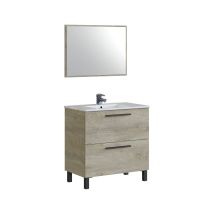 Non - Unterschrank Mit Spüle Yonkers, Badezimmerschrank Mit 2 Schubladen, Hängeschrank Mit Spiegel, Waschbecken Nicht Enthalten, Cm 80x45h80, Eiche