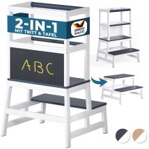 Spielwerk - Torre Apprendimento Bambini Da 2 Anni Carico Max.100 Kg Legno Di Pino Lavagna Con Sgabello Aiutante Cucina 56x49x93cm Natur Grau (de)