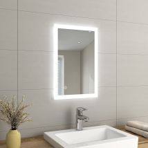 Led Small Bathroom Mirror 400x600mm, Wall Mounted Bathroom Vanity Mirror With Led Lights Demister Pad, Touch Smart Mirror - Emke