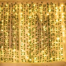 Cozevdnt - 12 Pack Artificial Ivy Garlands, Hanging Artificial Ivy With 100 Led Lights, For Weddings, Parties, Gardens, Apartments, Balconies