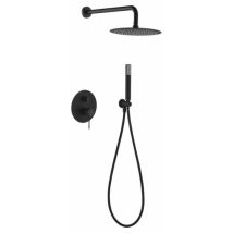 IMEX – Columna de ducha empotrada Line negro mate – Rociador Ø25 cm – Grifería monomando 2 vías – Flexo PVC 1.5 m