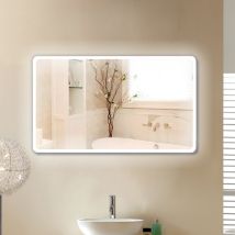 Wyctin - Blanco Frío Lcd Esquinas Redondeadas Espejo De Baño De Mercurio Sin Cobre De 4 Mm 120×70 Cm
