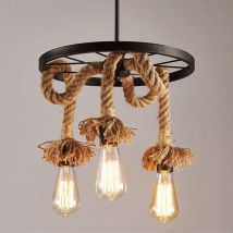Stoex - Industrial Chandelier Vintage Hemp Rope Pendant Light Creative Wheel Ceiling Lamp 3 Lights Pendant Lights For Living Room Restaurant Bar