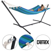 Deuba Hamaca De Jardín 200x80cm Hamaca Colgante De Tela Multicolor Marco Incluido Camping Exterior Azul