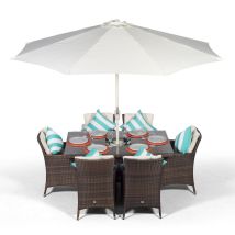 Savannah Rectangle 6 Seat Rattan Dining Set Ice Bucket Drinks Cooler - Brown