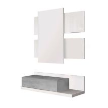 Habitdesign - Schrank Für Die Eingangshalle Erie, Abgehängte Eingangshalle Mit Spiegel, Schrank Mit Schublade Für Den Eingang, Cm 75x29h90, Weiß Und 