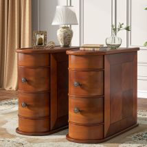Tribesigns - Solid Wood Side Table, 2-drawer Narrow End Table Slim Chair Side Table, Bedside Tables, No Assembly Required, Finished Back, Walnut,2 Pcs