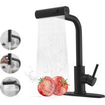 Black Kitchen Faucet With Pull-down Sprayer, Waterfall Kitchen Sink Faucet, Faucet With Pull-down Sprayer 3 Functions