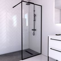 Marwell Duschwand City - 90 X 200 Cm - Schwarz - Begehbare Dusche - Walk-in – Duschabtrennung- Schwarze Duschwand