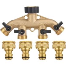 Sdoppiatore Per Tubo Flessibile A 4 Vie In Ottone Massiccio Con Valvole Di Intercettazione, Rubinetto E Uscite Da 3/4", Può Utilizzare Fino A 4 Tubi 