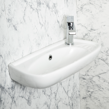 Lavabo sospeso 51 cm in ceramica bianca – Design classico per bagni compatti – 1 foro rubinetto Ø35 mm – 1 foro scarico Ø45 mm