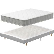 Teeno – Ensemble Sommier Et Matelas 140x190 Cm – Matelas À Mémoire De Forme 30 Cm – Sommier Tapissier 29 Cm – Confort Respirant Pour Lit 2 Personnes