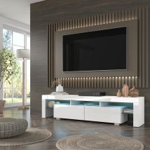 Mueble De Tv Panama 190 Cm Blanco Mate/blanco Brillo + Led